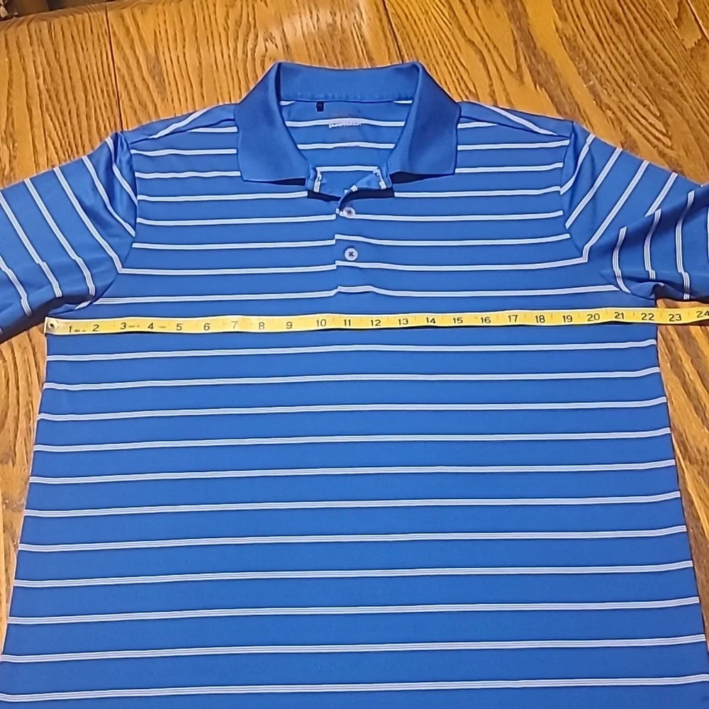 Adidas Blue Polo / Golf Shirt with White Stripes - Men's Medium